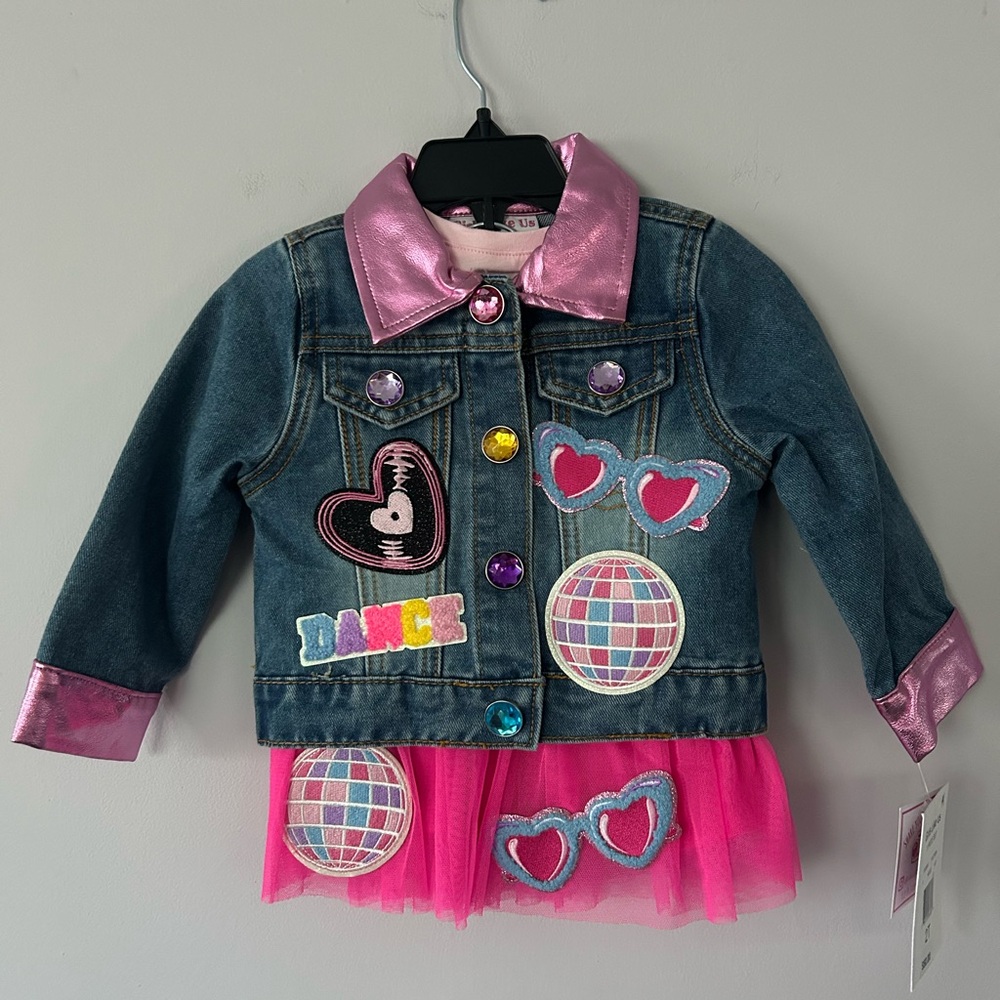 Little Girls “Dance it Out” patch detailed Jacket, Tee, & Tutu Set, NWT, Size 2T - Picture 4 of 10